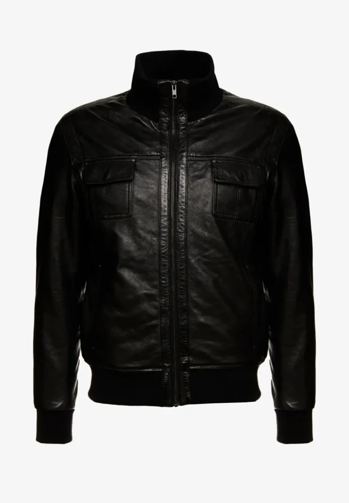 Men`s Black Lambskin Leather Bomber Jackets - Image 1