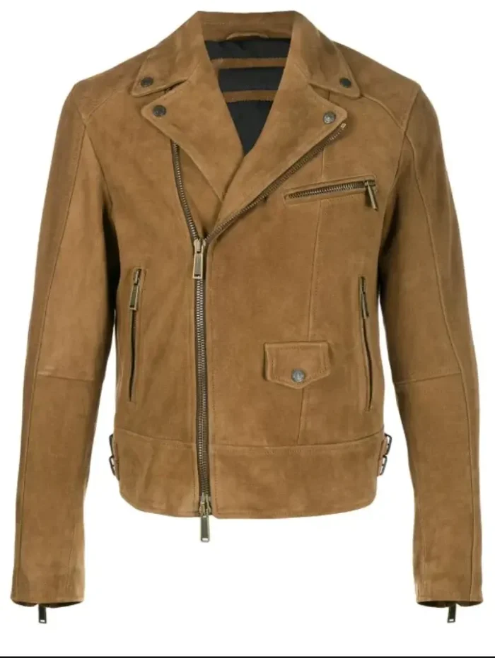 Men`s Camel Suede Leather Biker Jackets - Image 1
