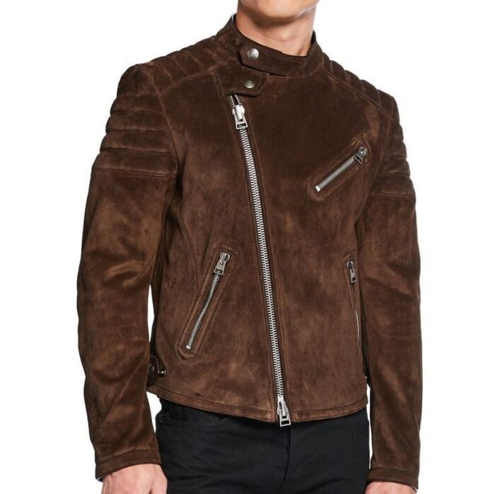 Men`s Brown Suede Biker Jackets - Image 1