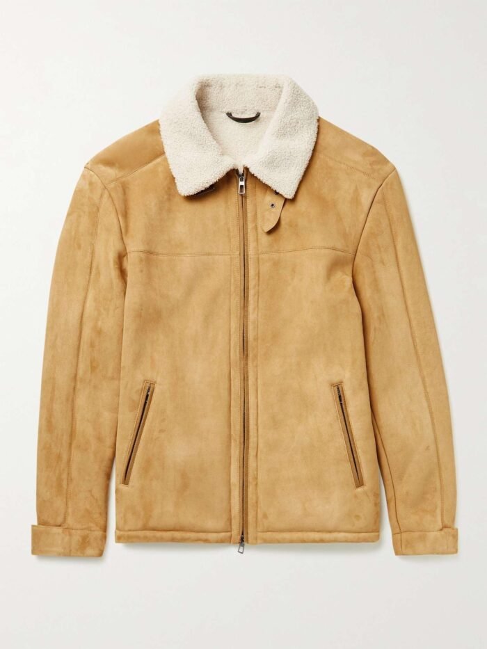 Men`s Tan Suede Shearling Jackets - Image 1