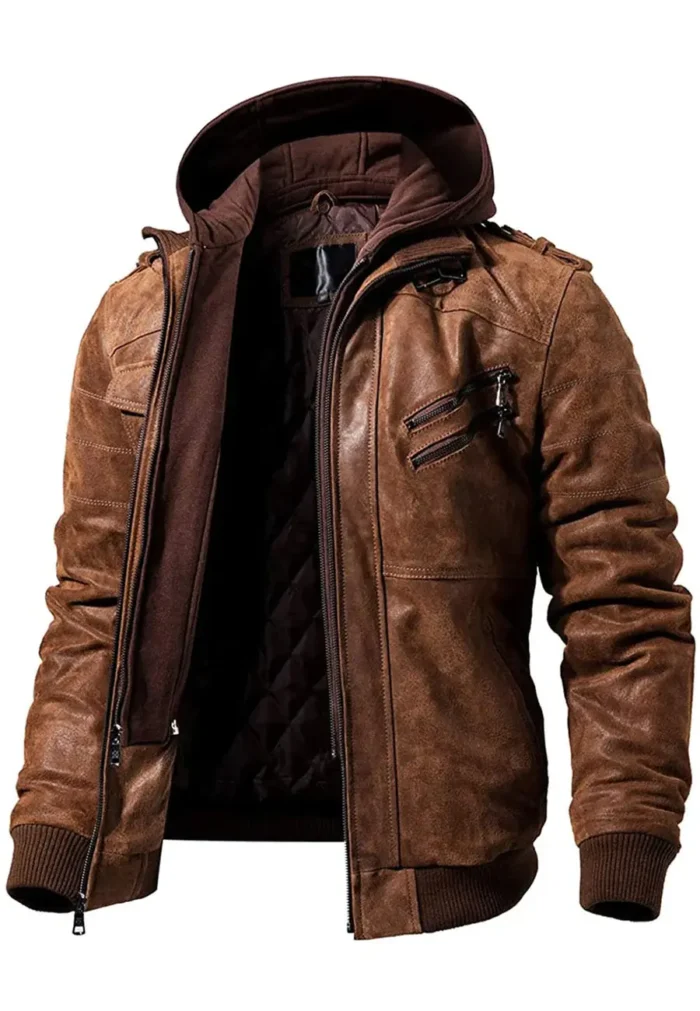 Men`s Brown Sheepskin Leather Bomber Jackets - Image 1