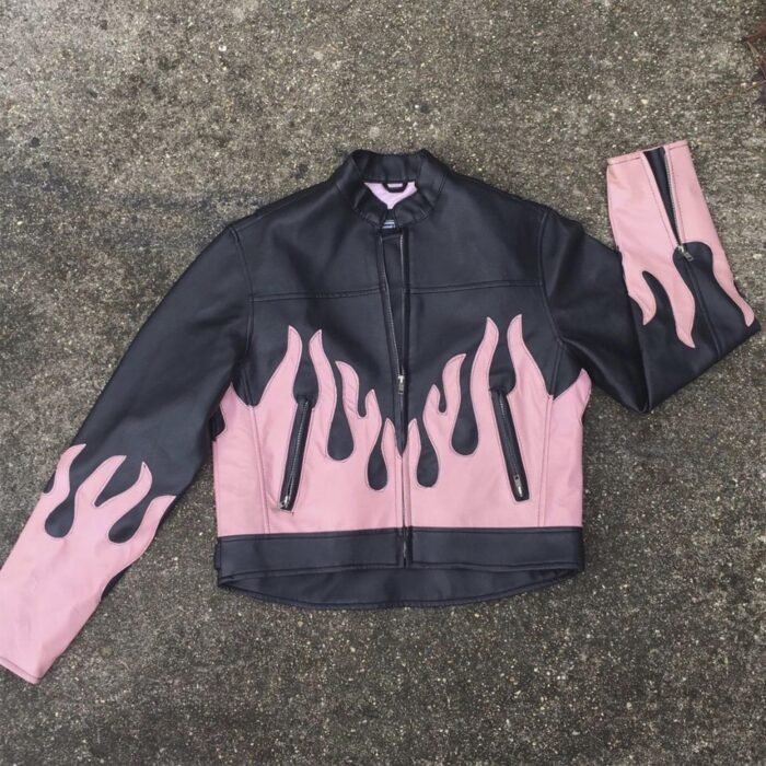 Pink Flame Leather Jacket for Women - Image 1